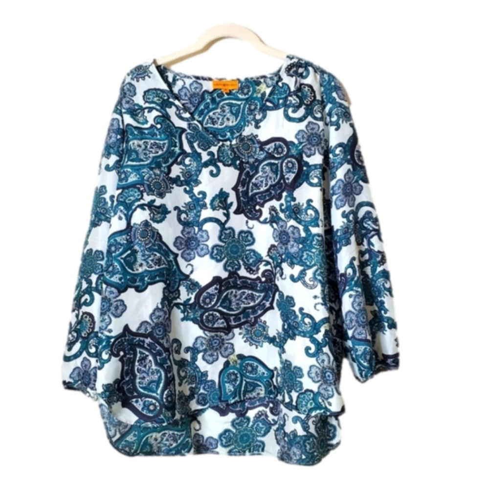 Roberta Freymann Silk Floral Paisley Printed Blouse Top